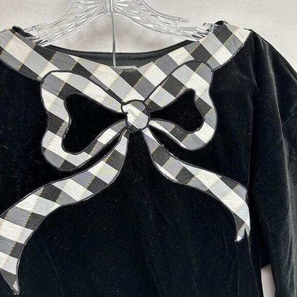 Oscar de la Renta Other - Vintage 80's Oscar De La Renta Black Velvet Festive Plaid Bow 2 Piece Set Size S